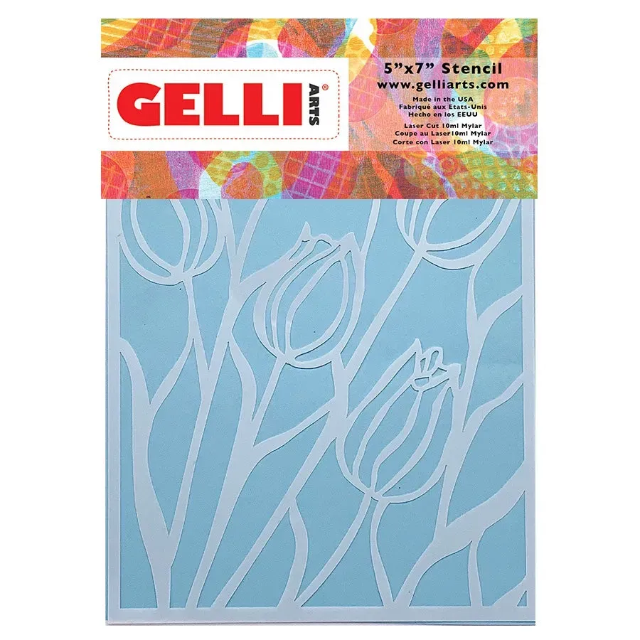 Gelli Arts Tulip stencil tulipani 5x7 mylar di Giovanna Zara