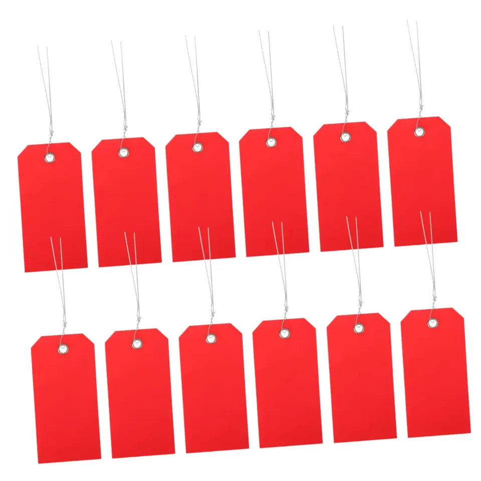 Angoily etichette bagagli plastica rosse 100 pezzi con filo