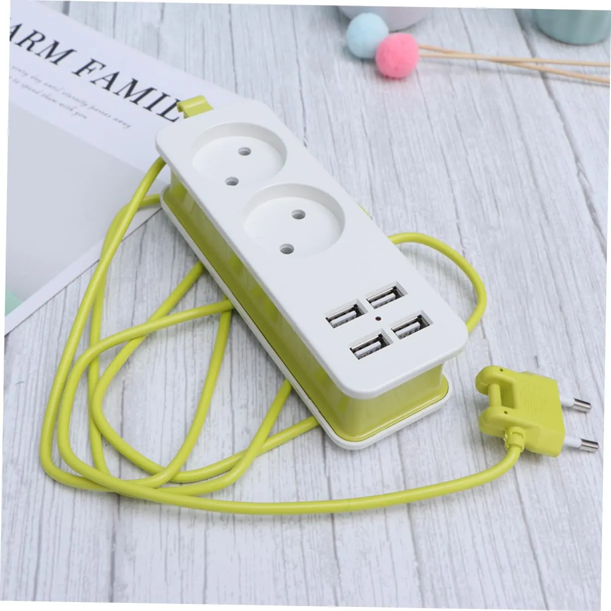 Angoily Ciabatta 4 Prese + 4 USB Verde 20,5 cm