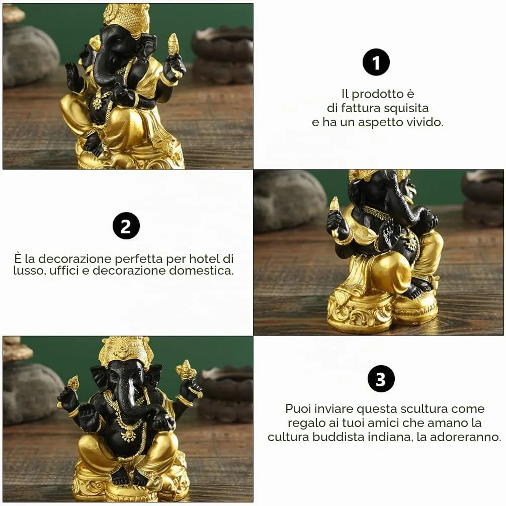 Angoily Statua Ganesh Nera Oro Resina 12,5 cm da Tavolo