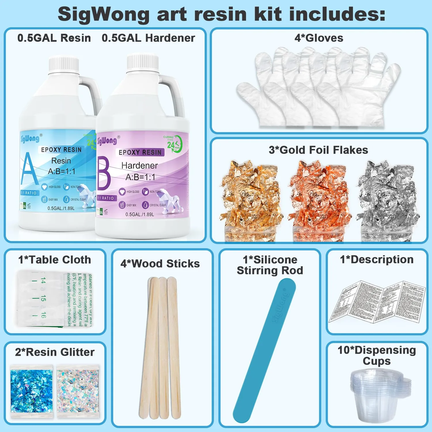 Sigwong resina epossidica trasparente kit 3,78 L antigiallo