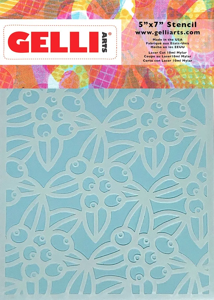 Gelli Arts Gaultheria 5x7 stencil bacche invernali