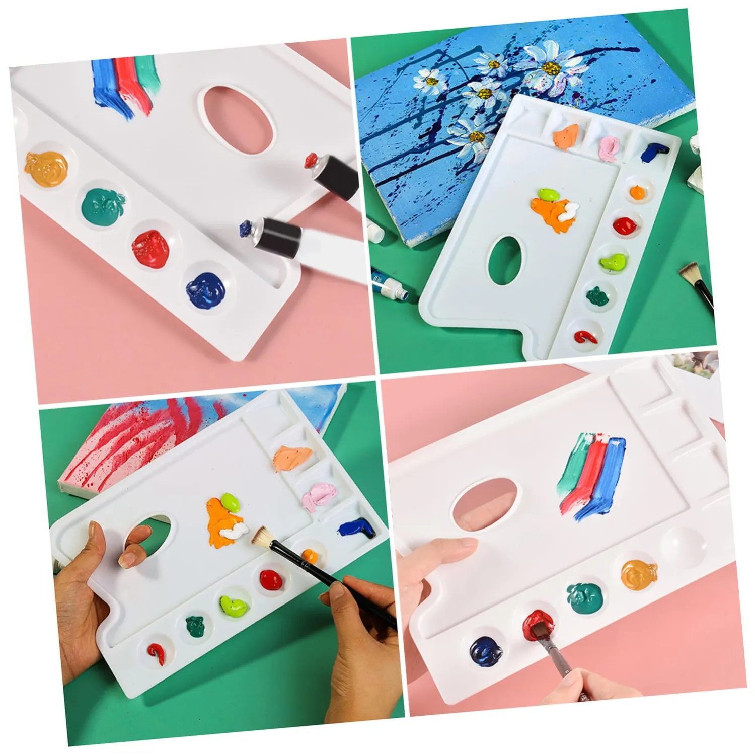 Angoily Tavolozza Pittura 9 Scomparti Plastica 4 Pezzi