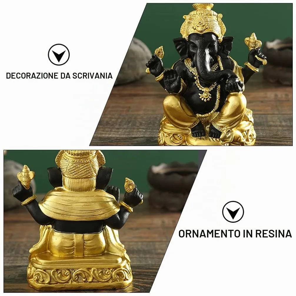 Angoily Statua Ganesh Nera Oro Resina 12,5 cm da Tavolo
