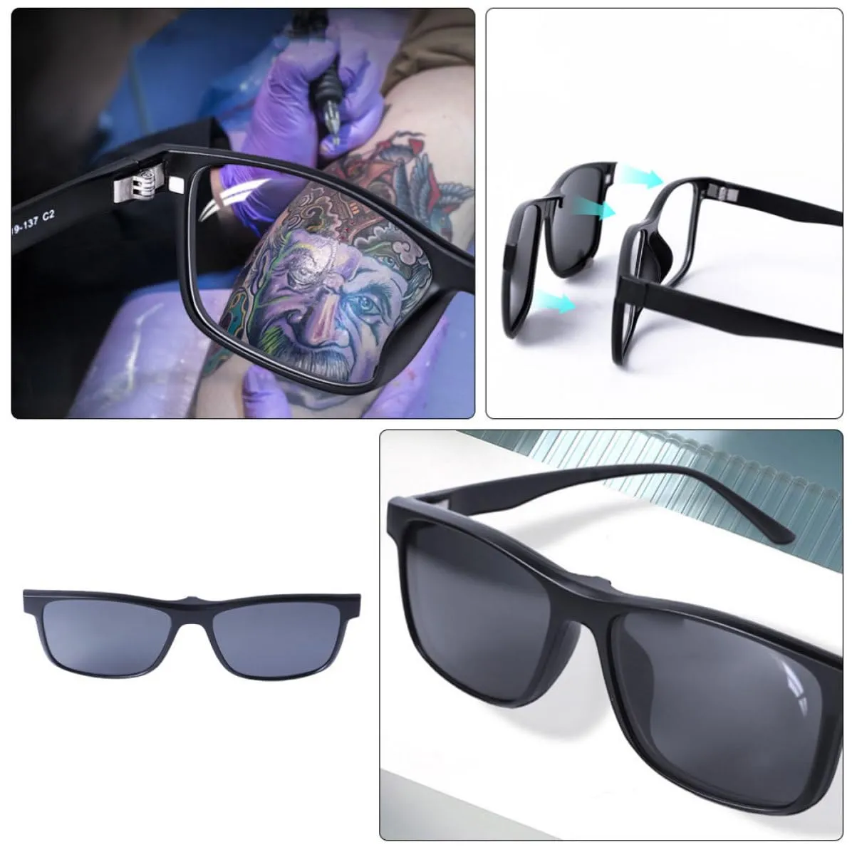 Angoily Occhiali Protettivi Magnetici Neri ABS Tatuaggi UV