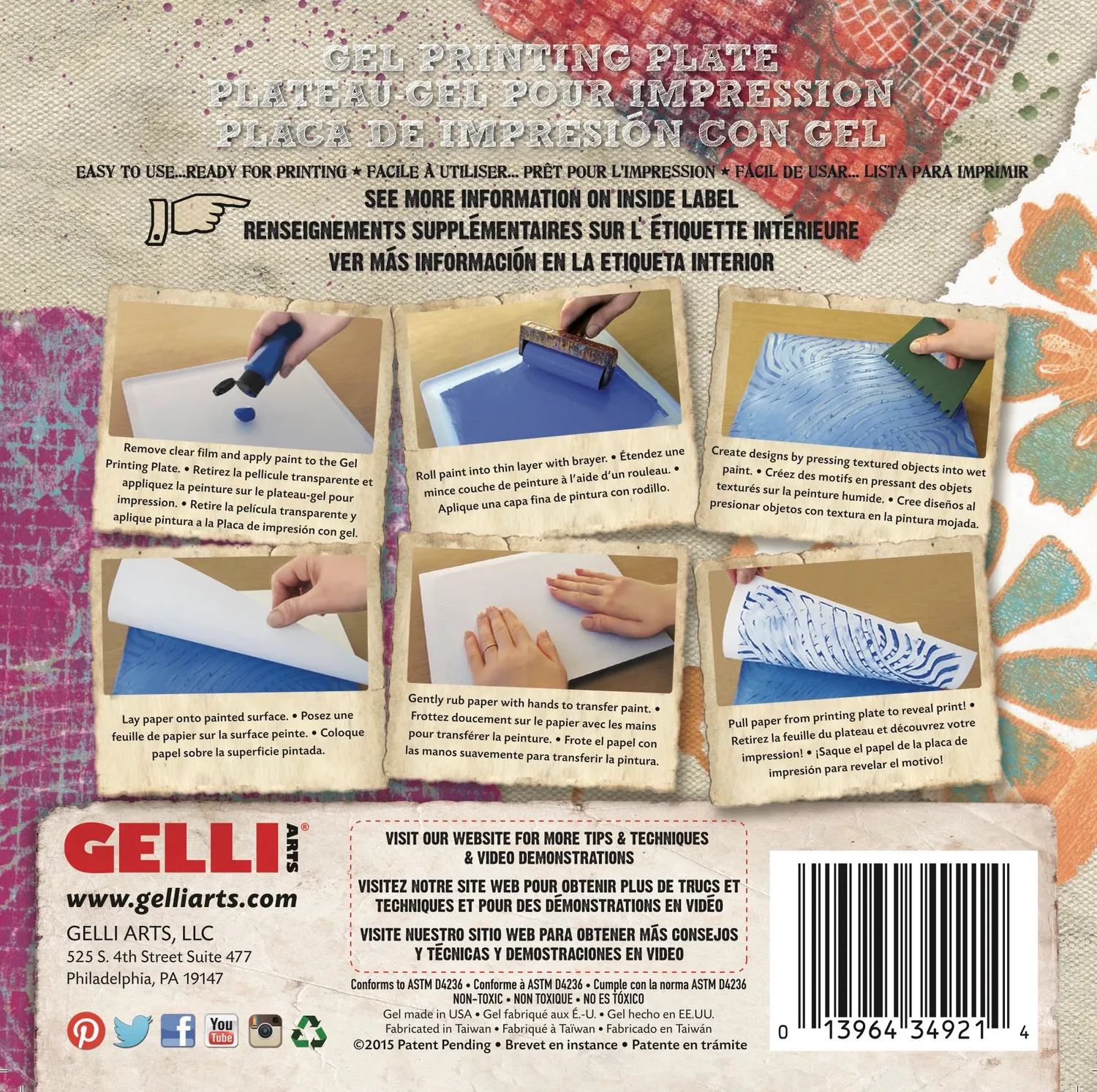 Gelli Arts Printing Plate piastra gel 6x6 quadrata riutilizzabile