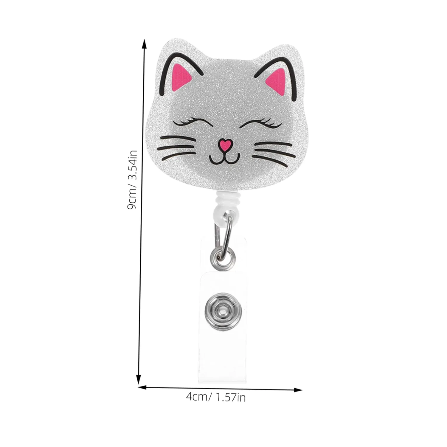Angoily Porta Badge Retrattile Gatto Argento con Clip