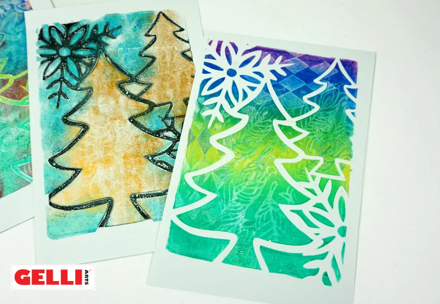 Gelli Arts Holiday Trees stencil natale 13x18 Giovanna Zara