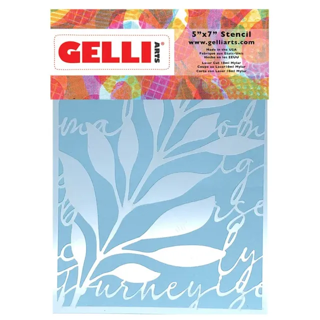 Gelli Arts Leaves & Script stencil foglie 13,3x18,4 cm