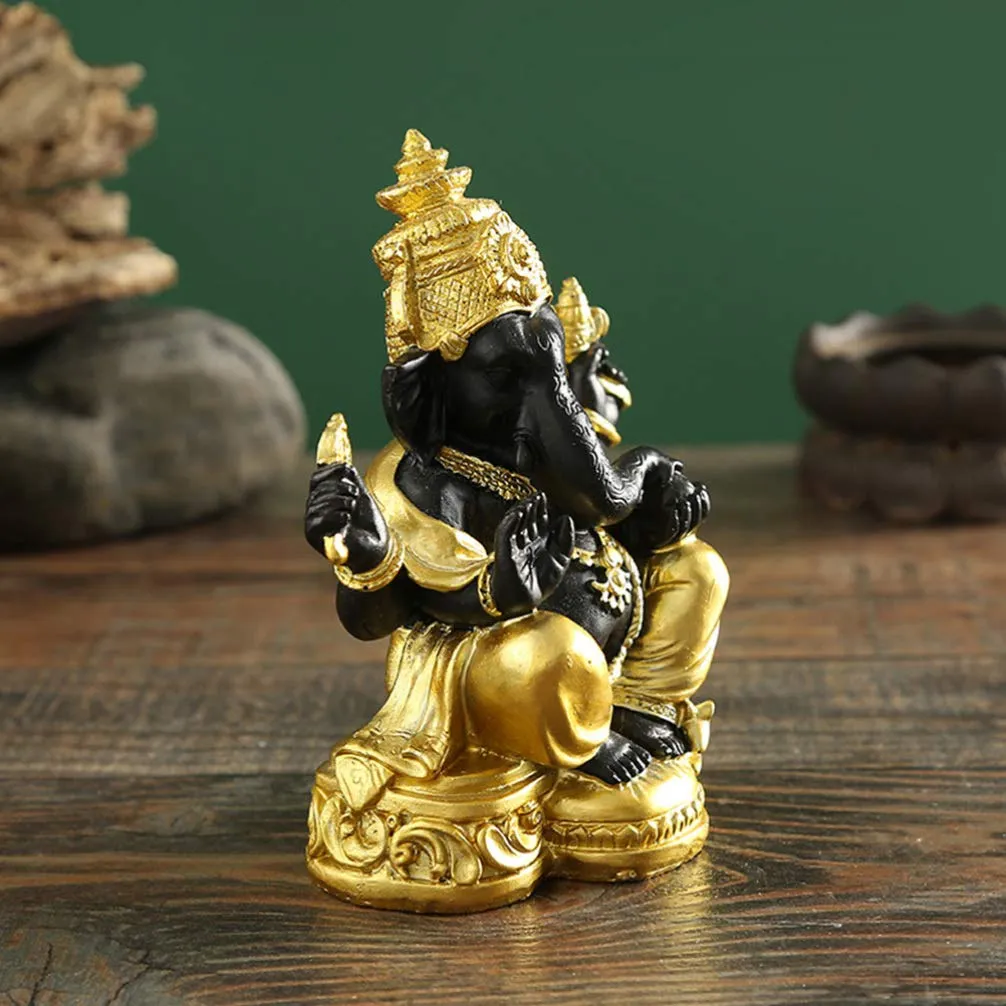 Angoily Statua Ganesh Nera Oro Resina 12,5 cm da Tavolo