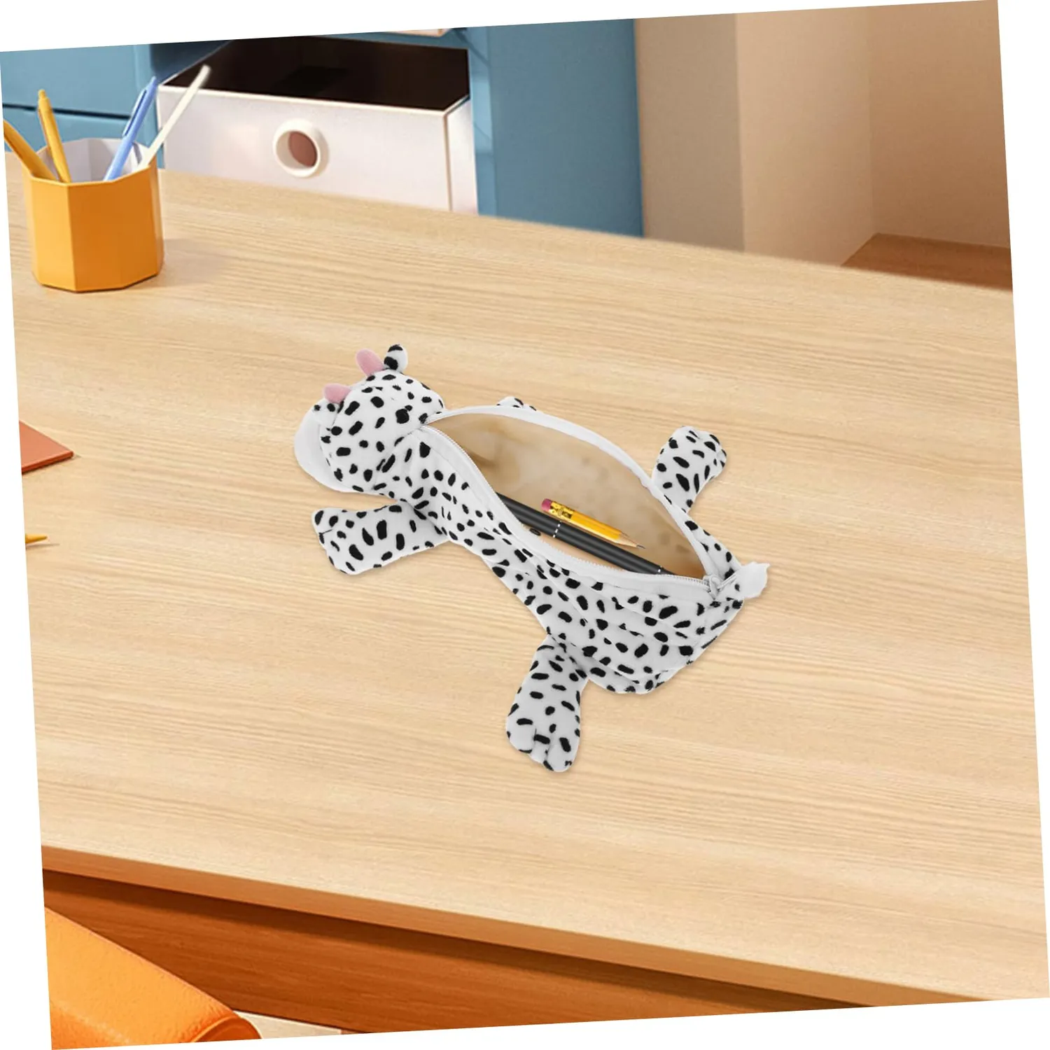 Angoily Astuccio Peluche Mucca Portapenne Cerniera Grigio Chiaro