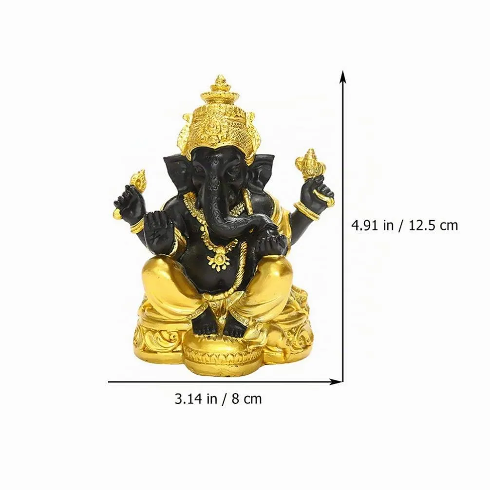 Angoily Statua Ganesh Nera Oro Resina 12,5 cm da Tavolo