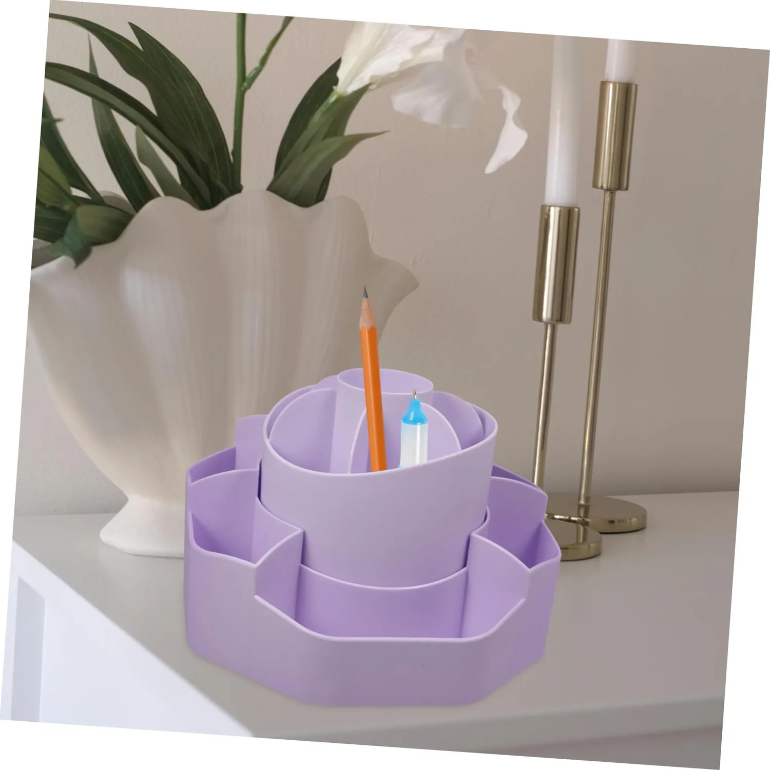 Angoily Portapenne Girevole Scrivania Viola Organizer