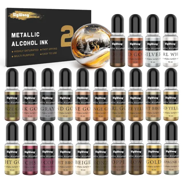 Sigwong Alcohol Ink Set Inchiostri Alcol Metallizzati 24x10ml