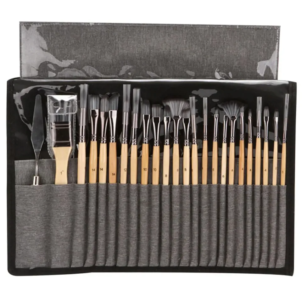 Angoily set 24 pennelli pittura nylon punte assortite