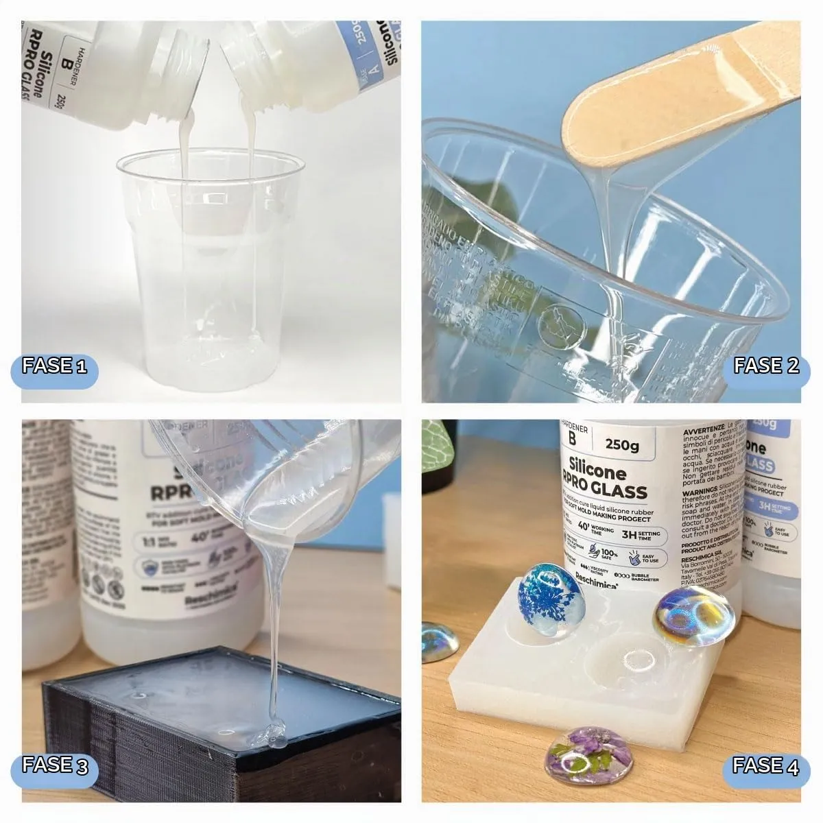 Reschimica R Pro Glass gomma siliconica traslucida 1 kg 12 Shore