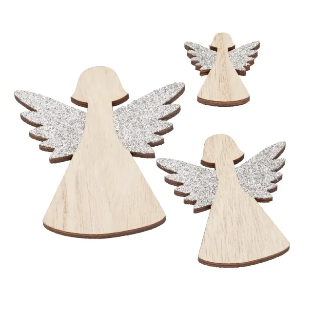 Deco Foam 3863576 angioletti legno argento 3 pz