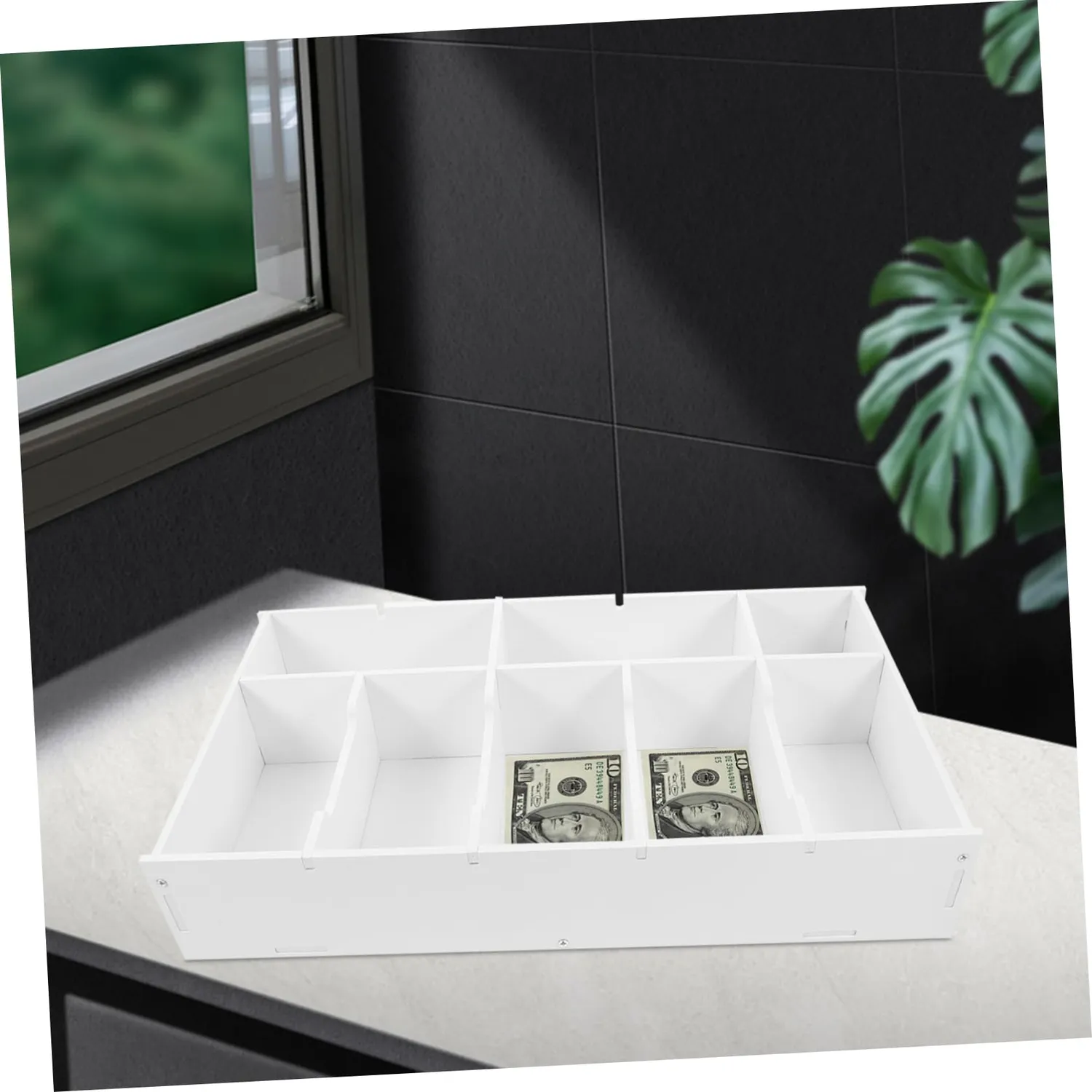 Angoily organizer contanti PVC vassoio cassa multiuso bianco