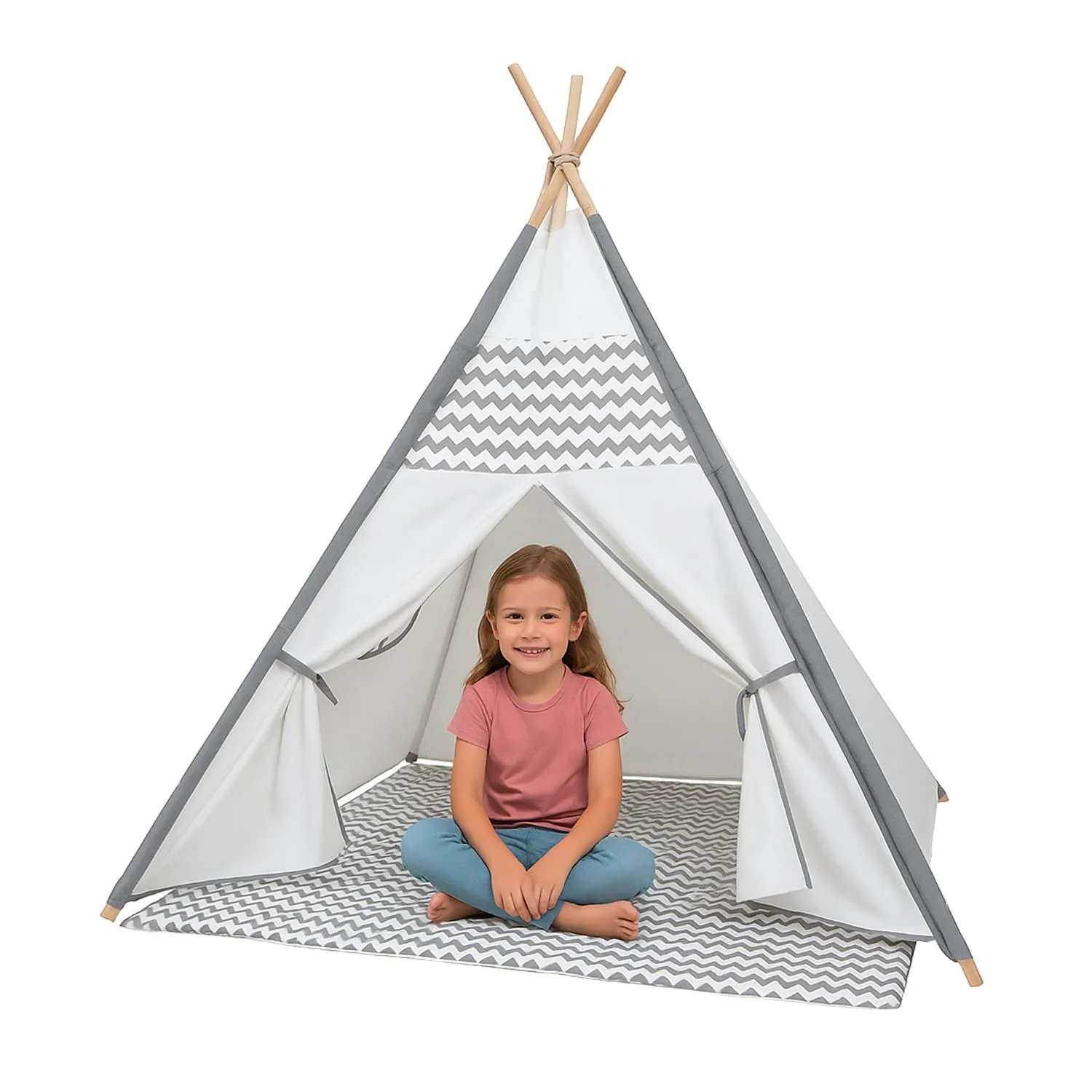 GIODICART tenda teepee bambini 120x120x150 cm zigzag grigia