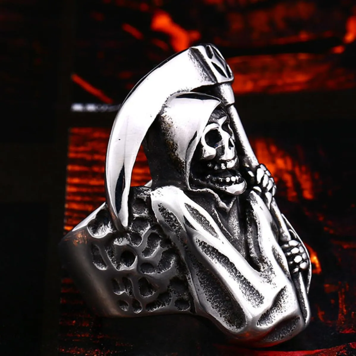 Angoily anello teschio in lega argento vintage uomo
