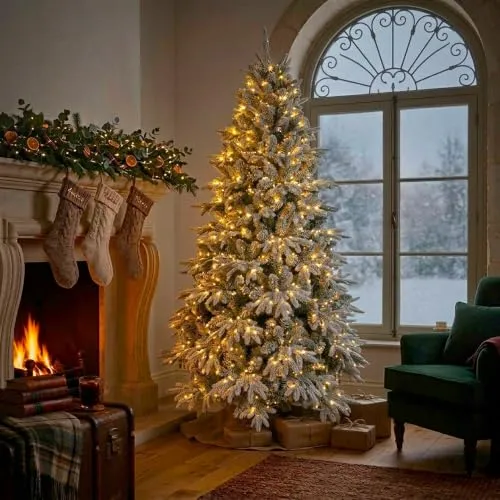 GIODICART Nevira albero di Natale innevato luminoso 210 cm 420 LED