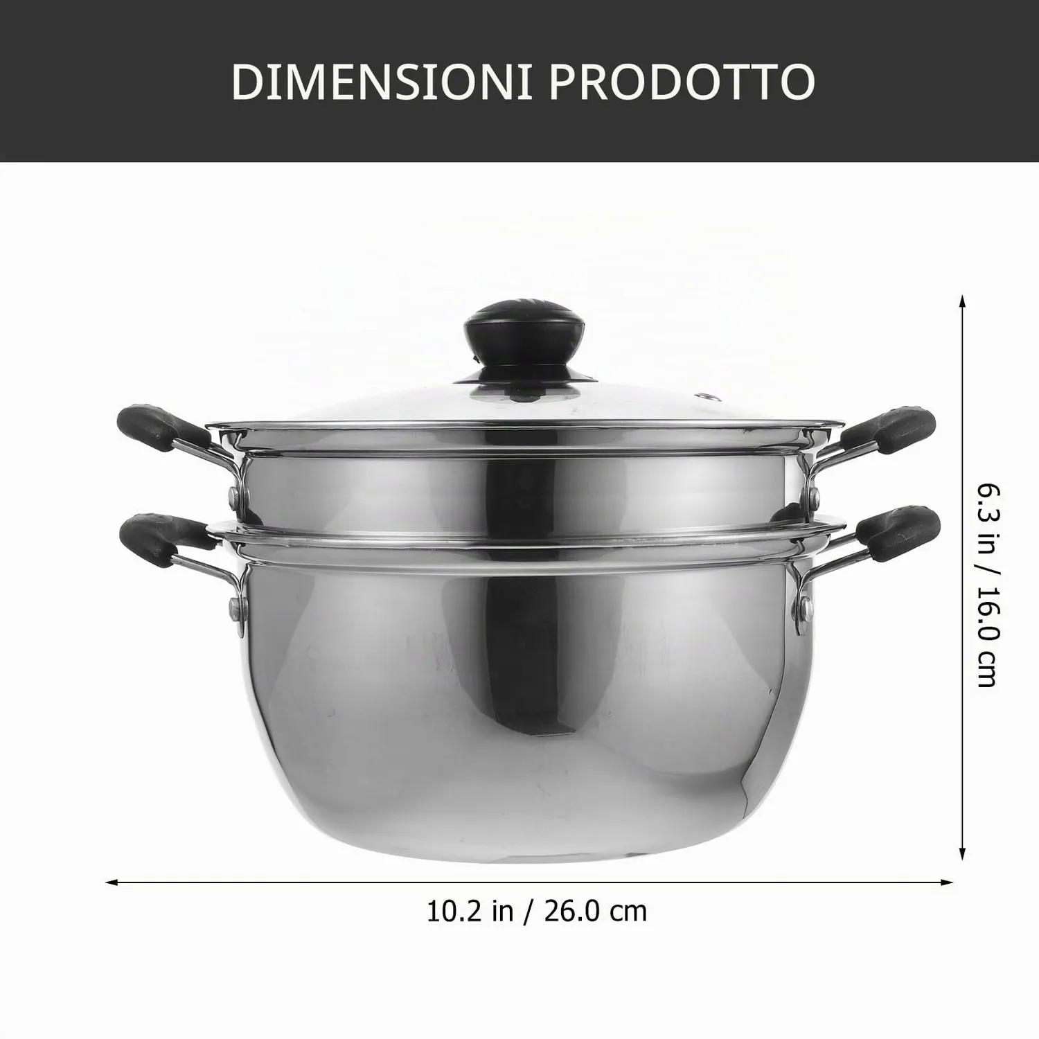 Angoily Pentola a Vapore Inox 10 Pollici Multistrato Induzione