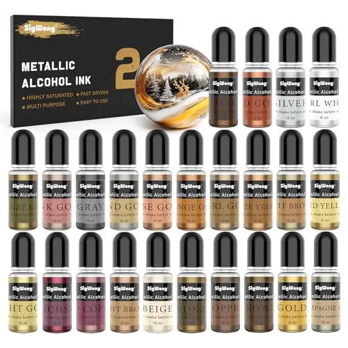 Sigwong Alcohol Ink Set Inchiostri Alcol Metallizzati 24x10ml