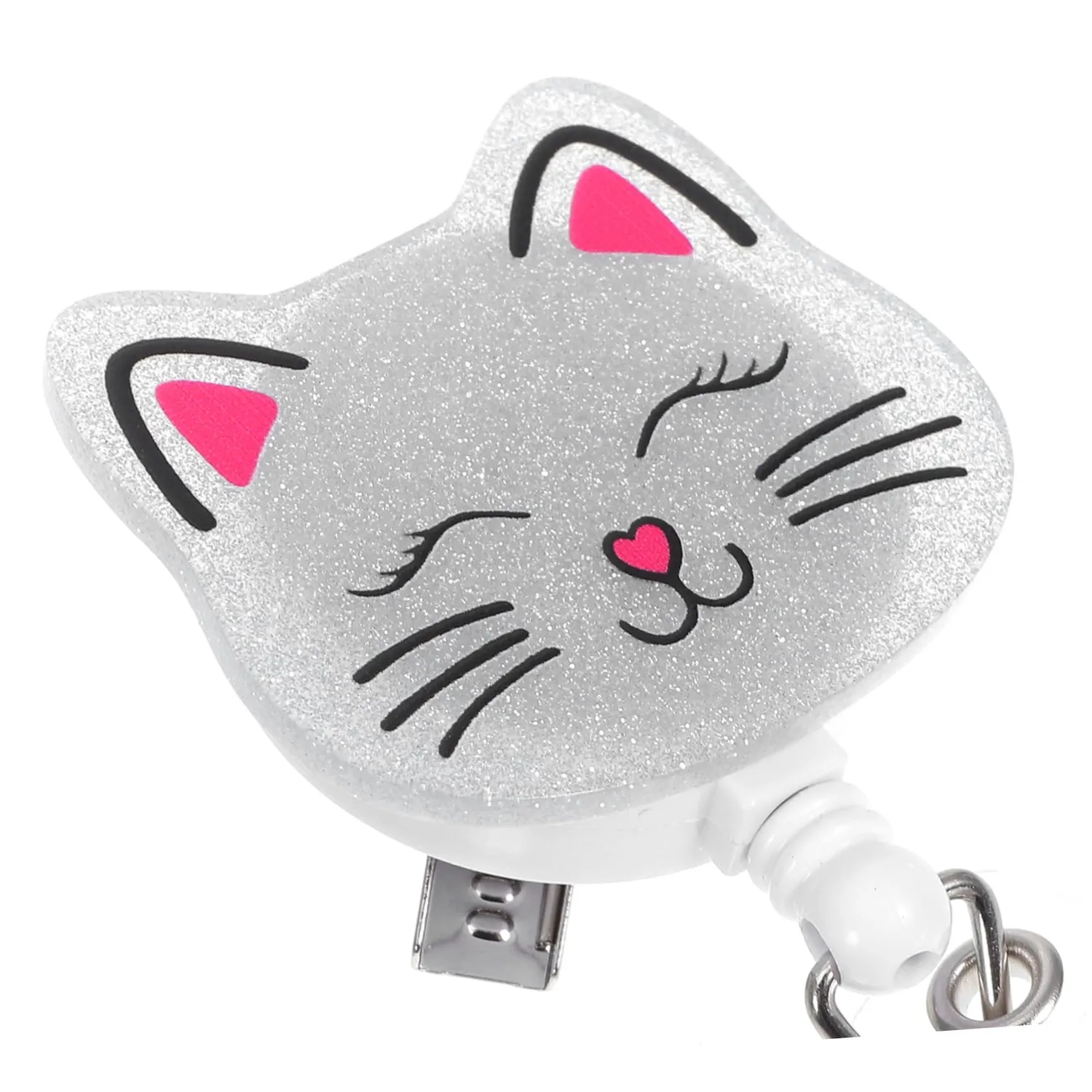 Angoily Porta Badge Retrattile Gatto Argento con Clip