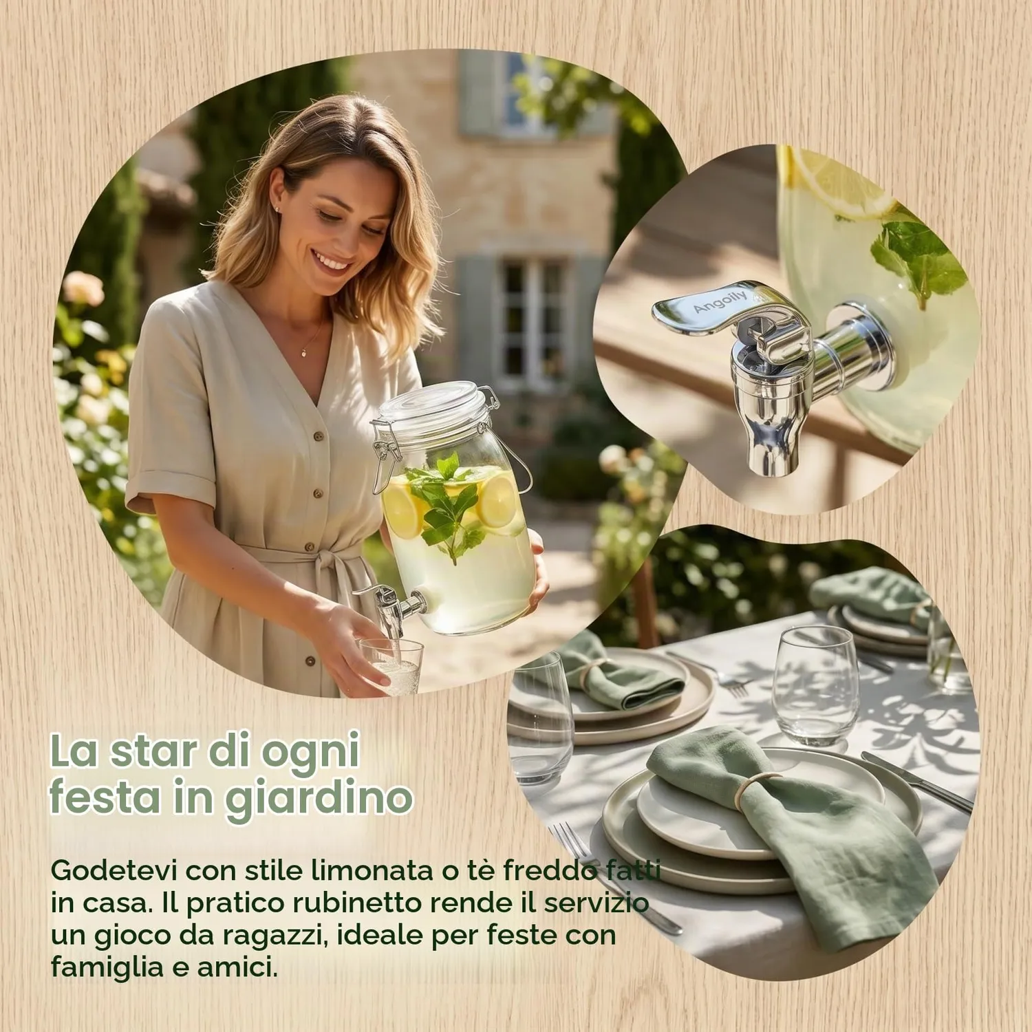 Angoily dispenser bevande vetro 1 l con rubinetto trasparente