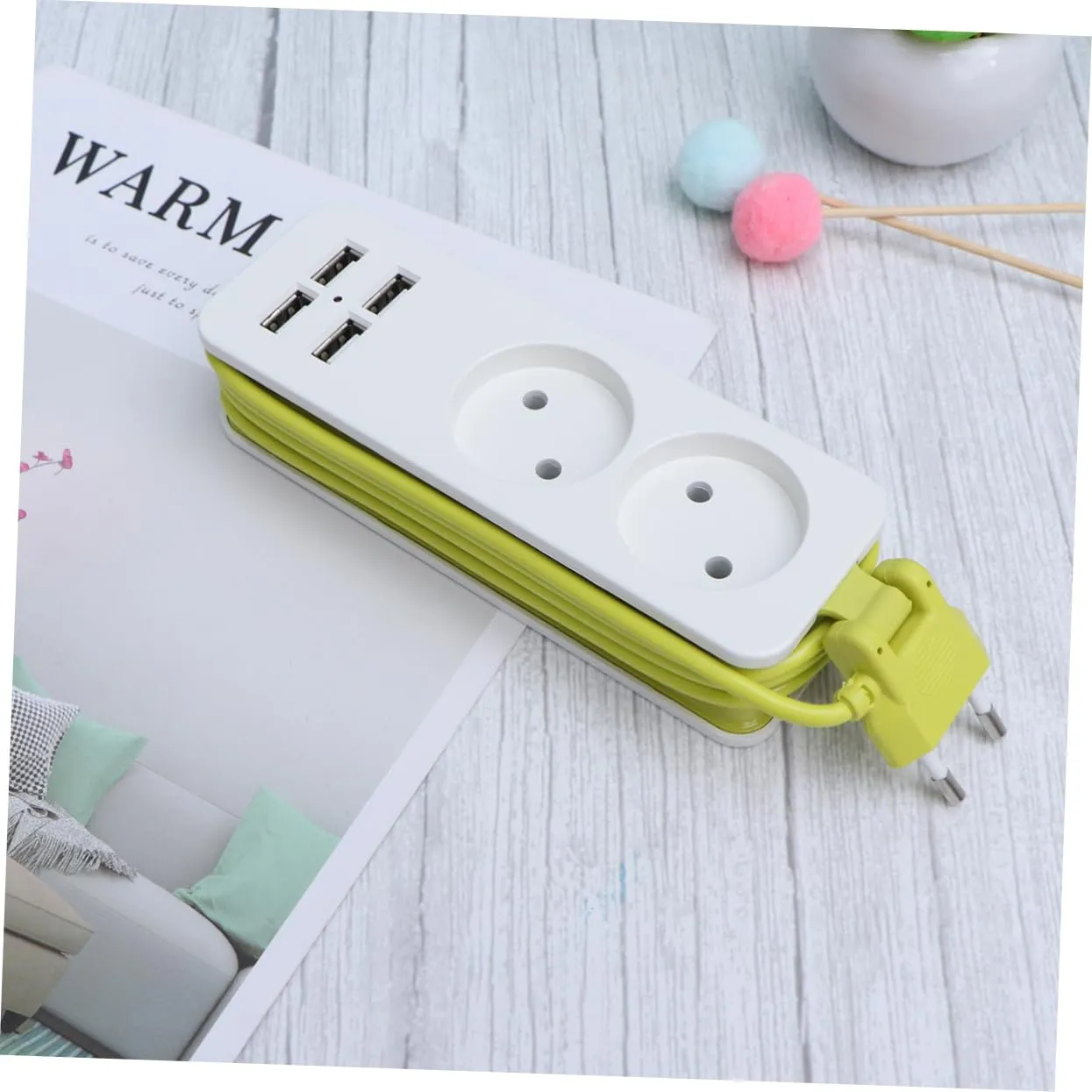 Angoily Ciabatta 4 Prese + 4 USB Verde 20,5 cm