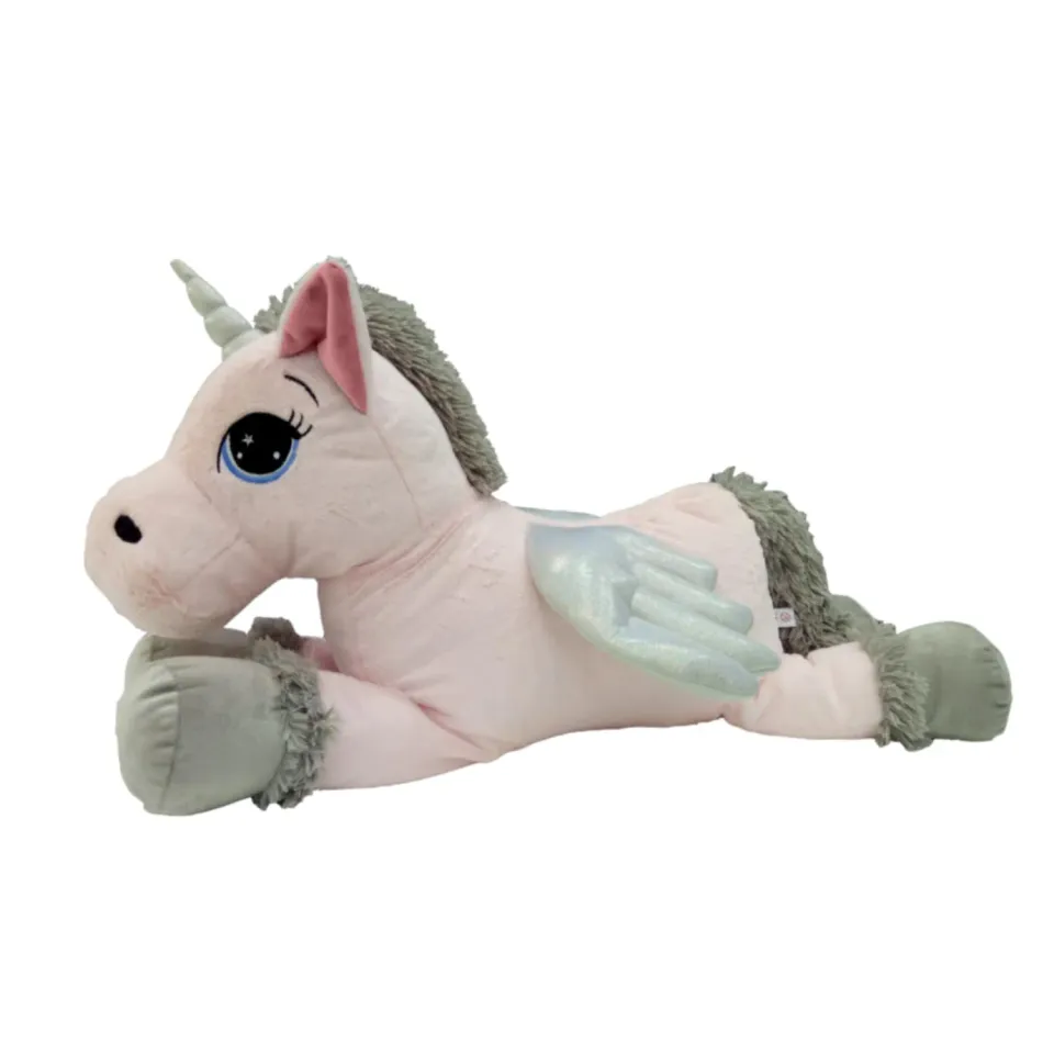 Giodicart Unicorno Sdraiato Gigante peluche rosa grigio 80 cm