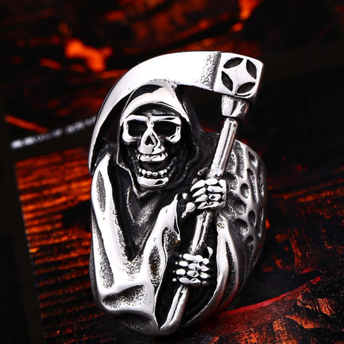 Angoily anello teschio in lega argento vintage uomo