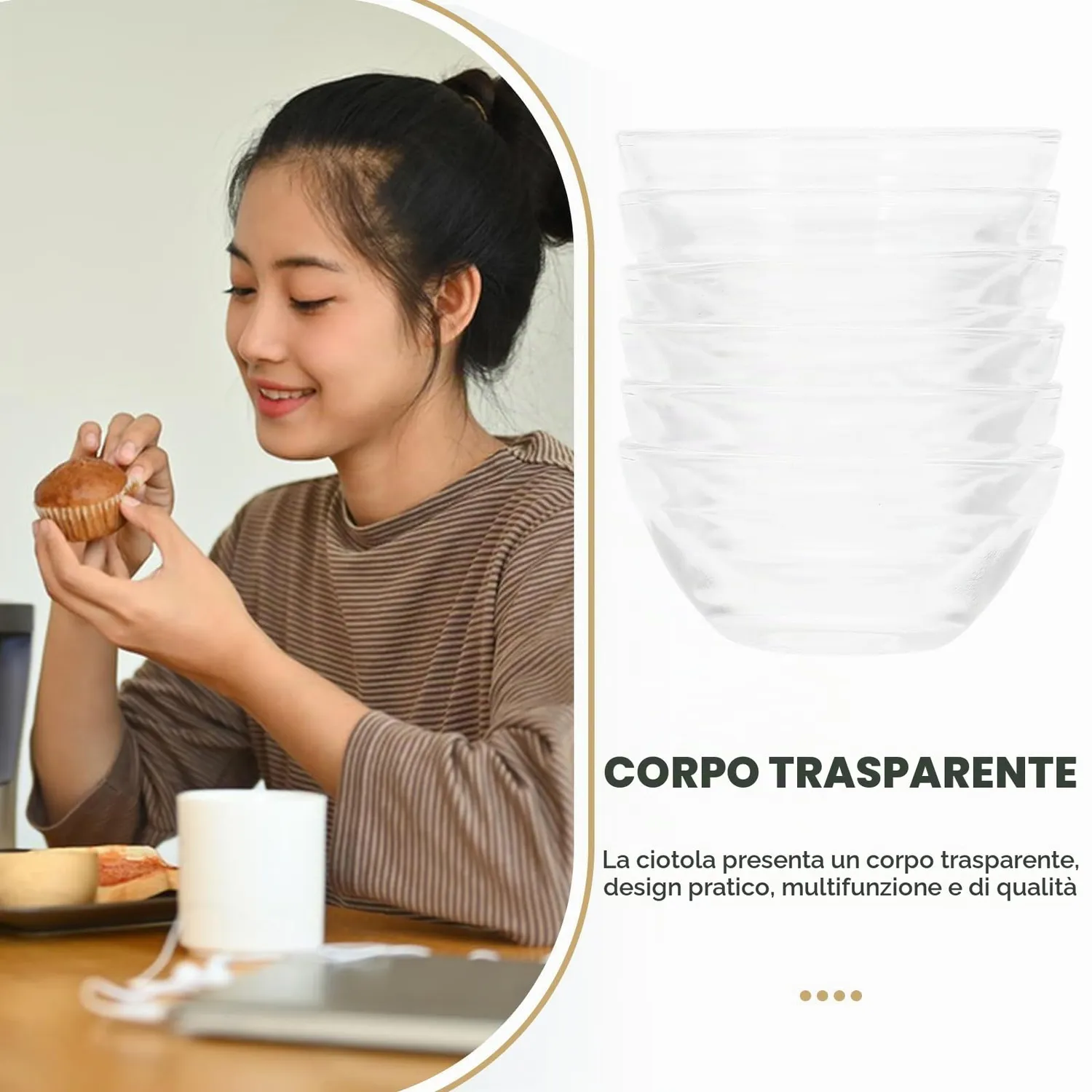 Angoily Set 6 Mini Ciotole Vetro Dessert 6 Pezzi Trasparenti