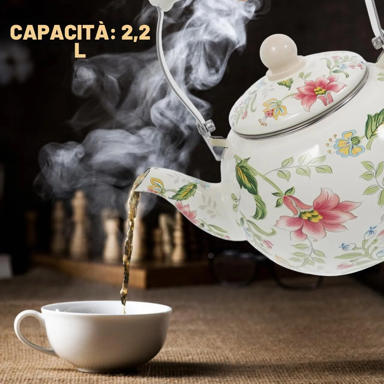 Angoily Teiera Smaltata con Infusore 2 Litri Floreale