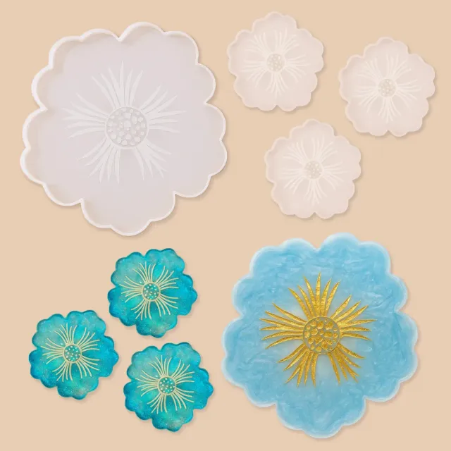 Naturesin Set Fiori Stampi Vassoio+3 Sottobicchieri resina