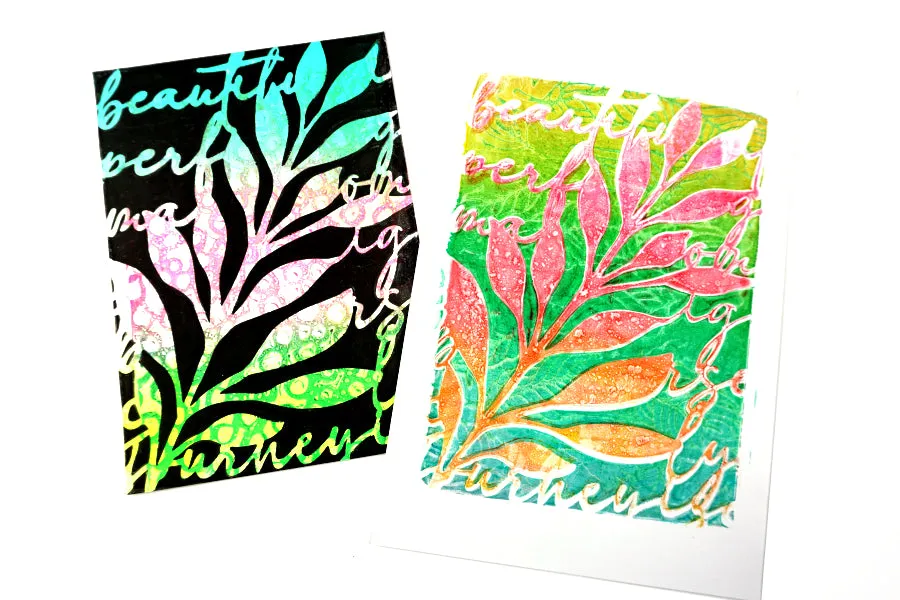Gelli Arts Leaves & Script stencil foglie 13,3x18,4 cm