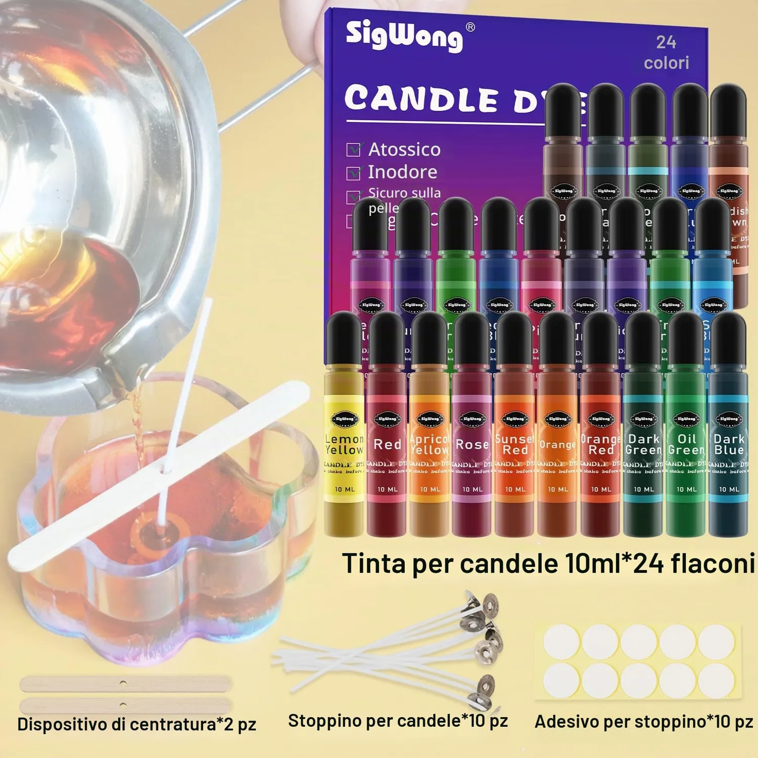 Sigwong tintura liquida per candele 24 colori 10 ml assortiti