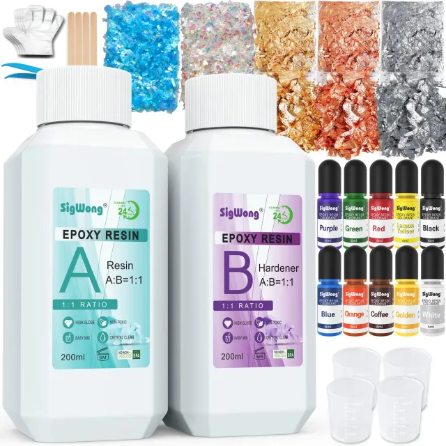 Sigwong Kit Resina Epossidica Trasparente 400ml con Accessori