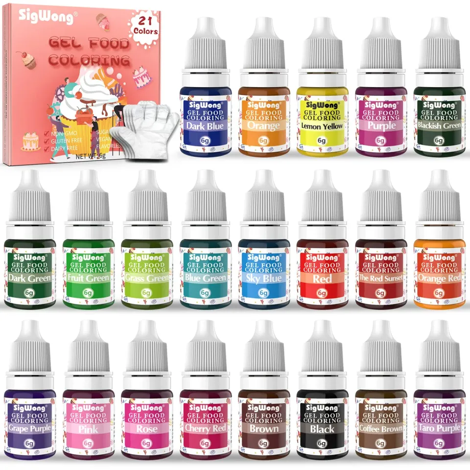 Sigwong Coloranti Alimentari Gel 21 Colori 6 g Torte Fondente