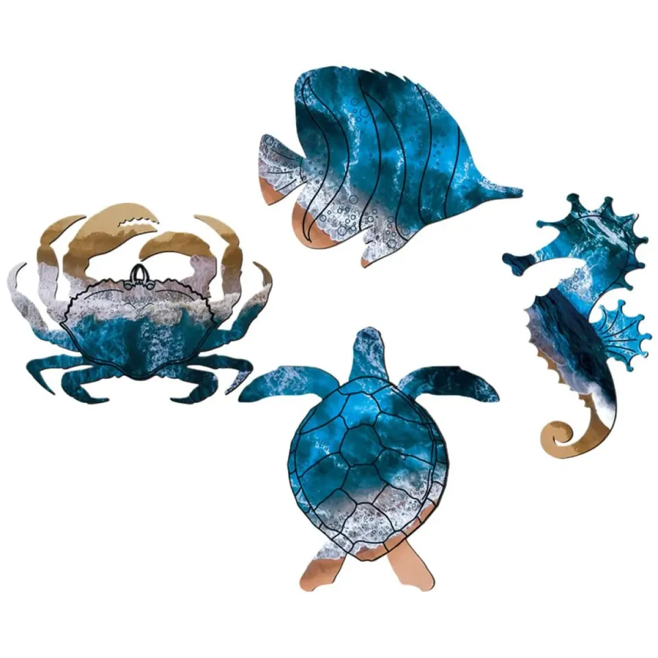 Angoily decorazione parete metallo mare set 4 pezzi 20x11 cm