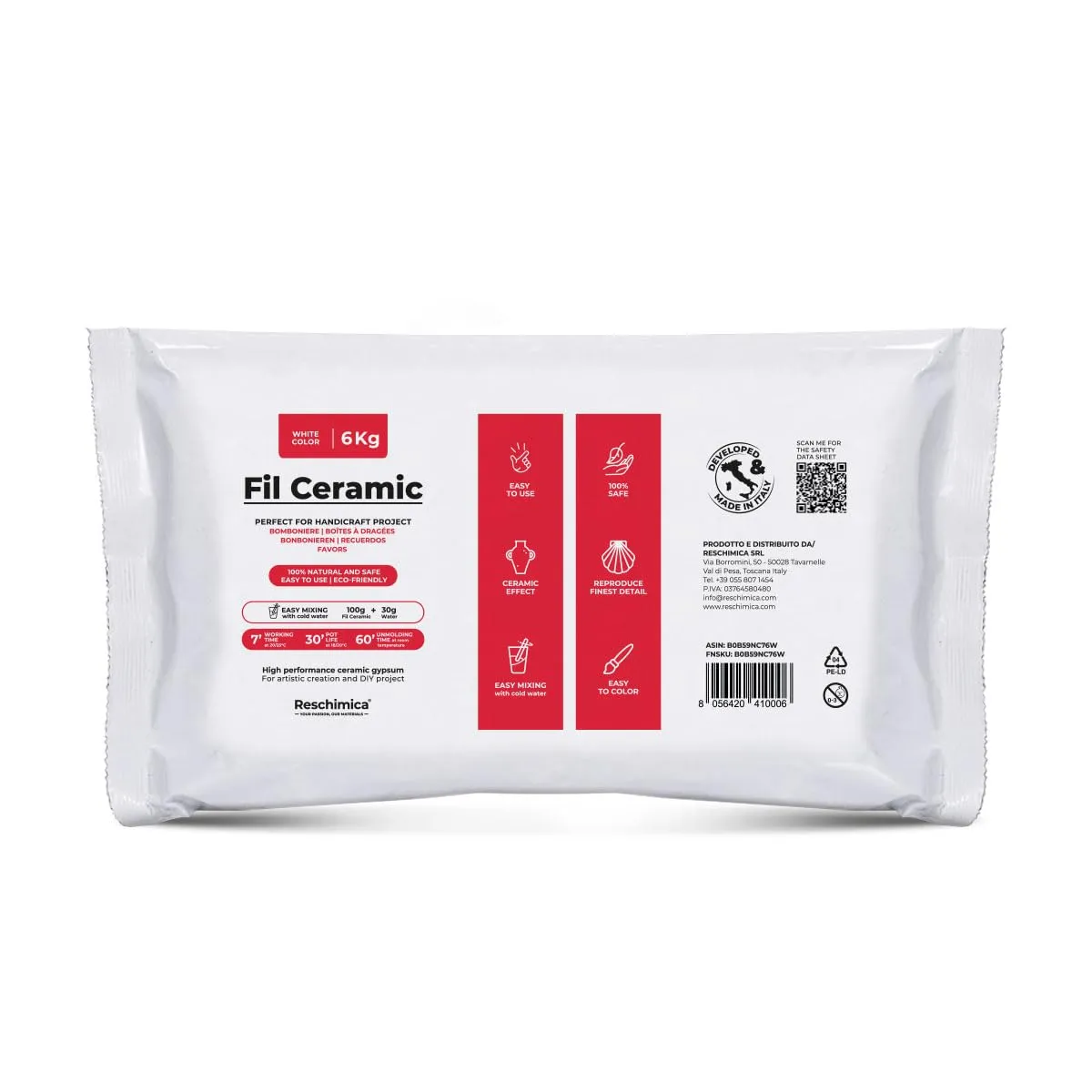 Reschimica Fil Ceramic Gesso Ceramico Stampi 1 Kg Grigio