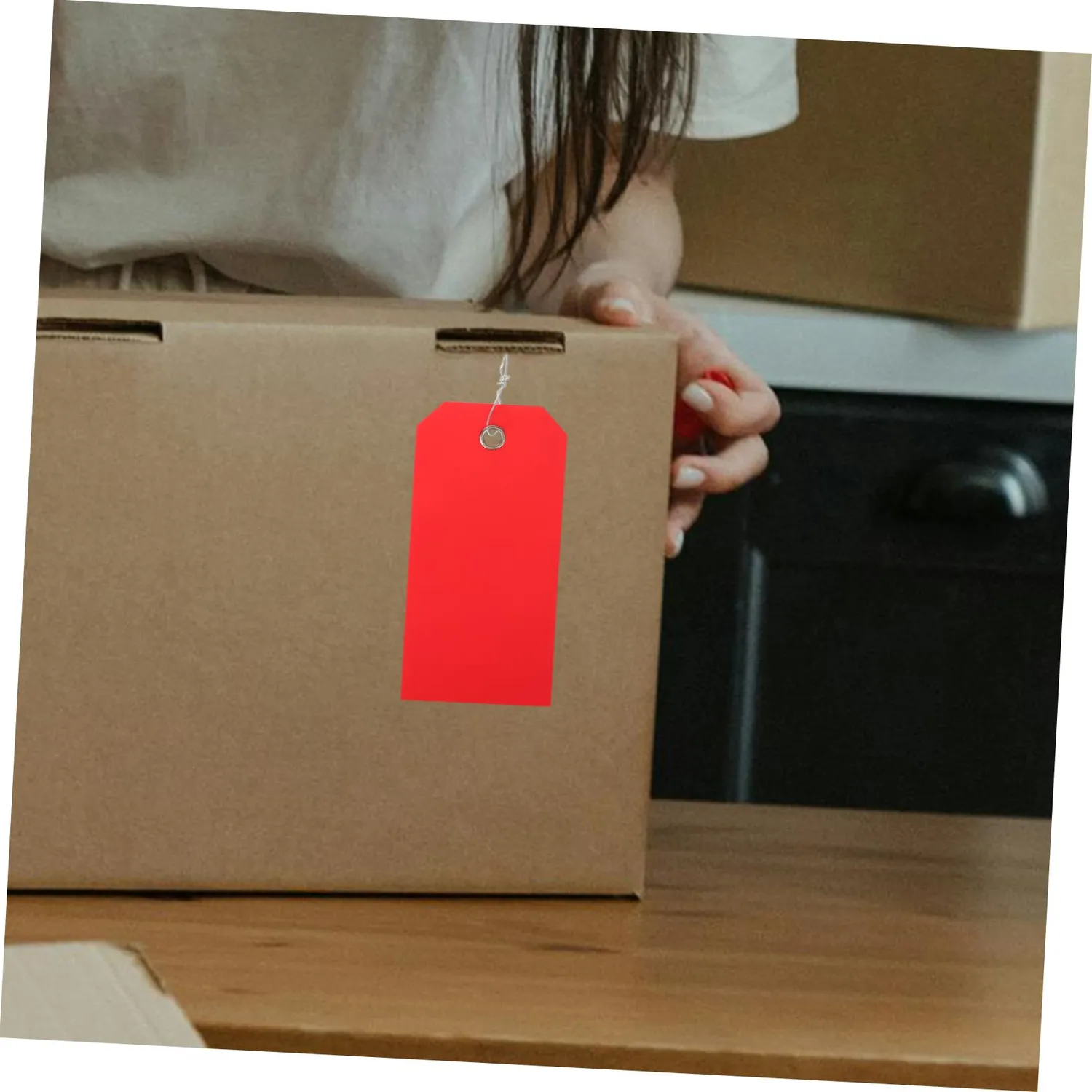 Angoily etichette bagagli plastica rosse 100 pezzi con filo