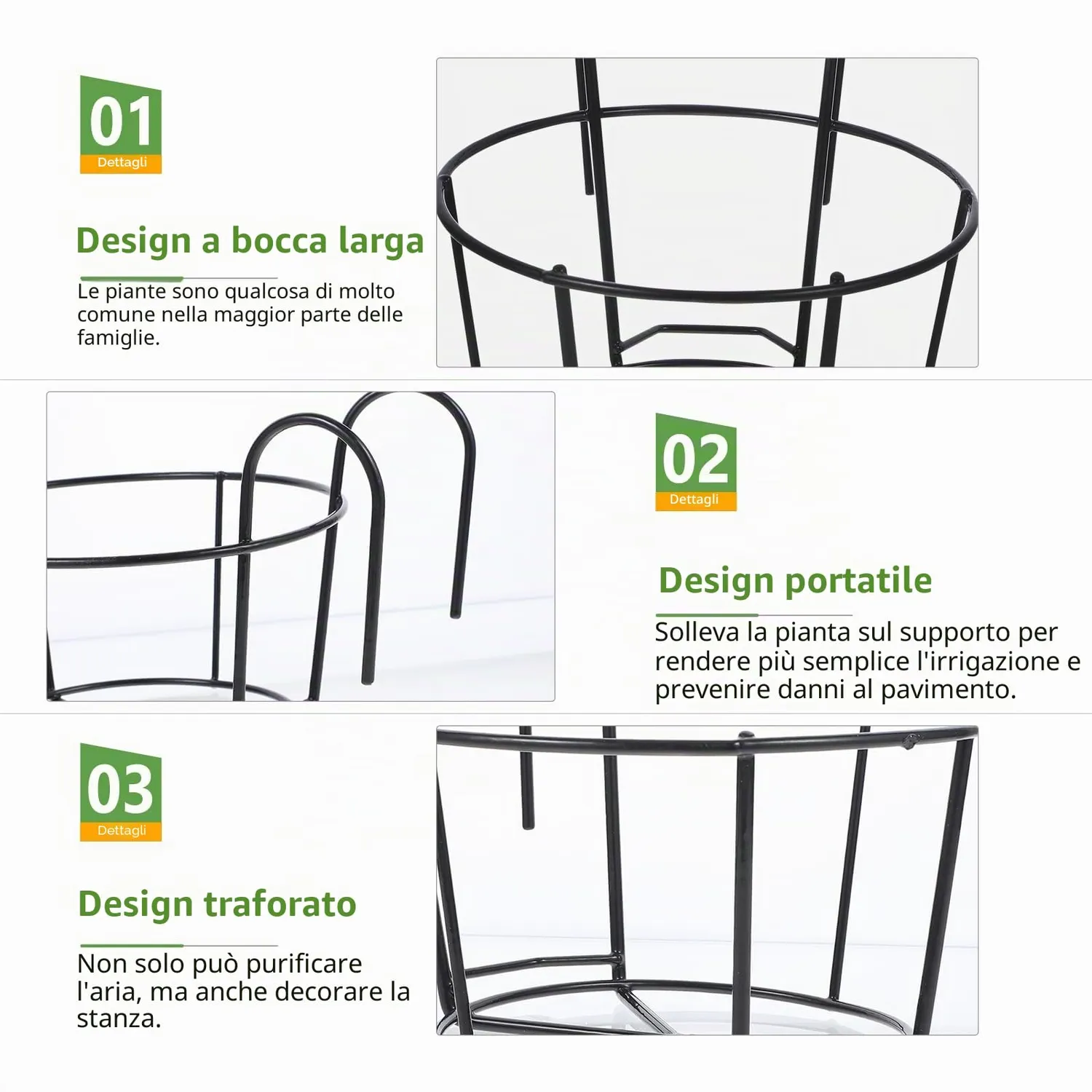 Angoily portavaso ferro da balcone 26x20cm rotondo