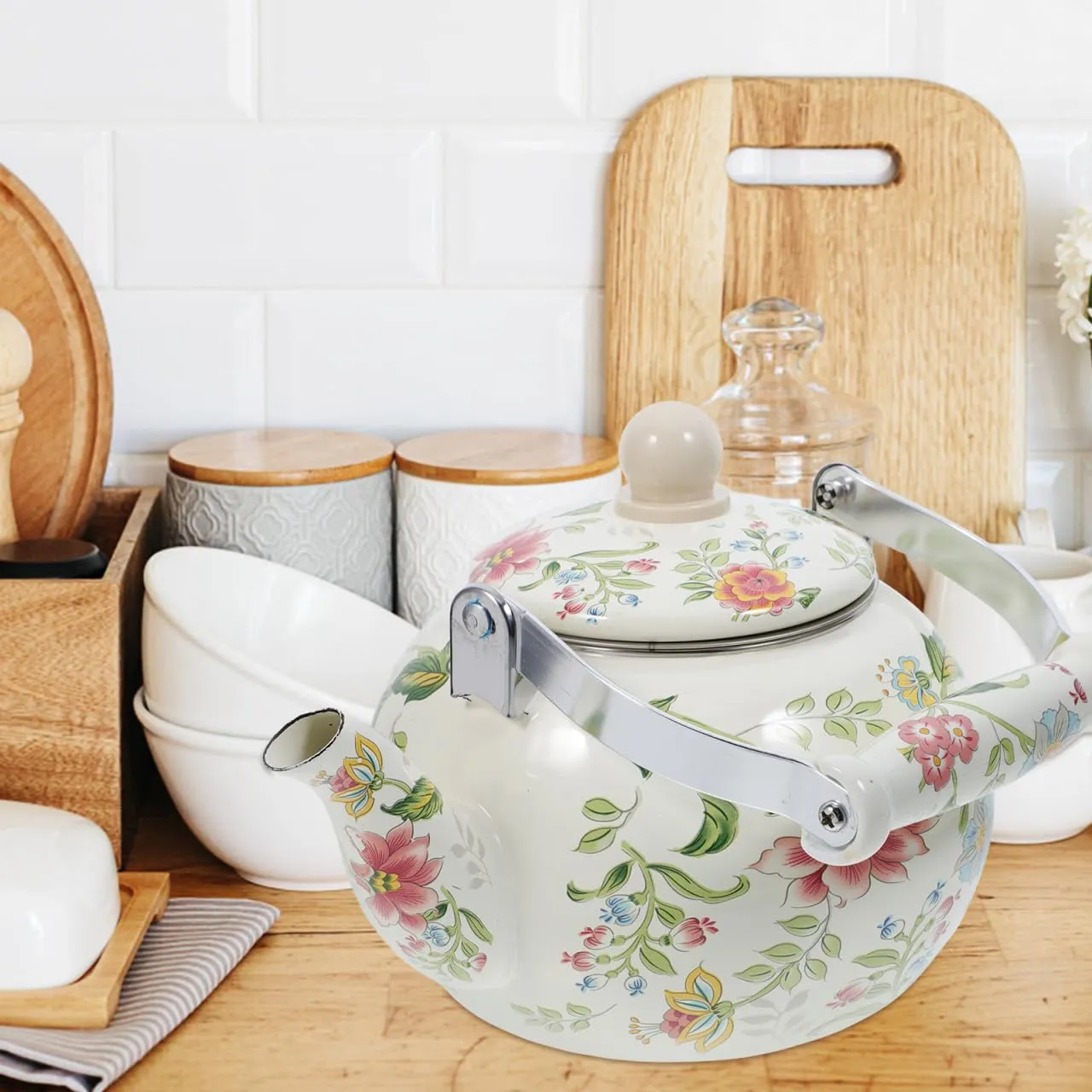 Angoily Teiera Smaltata con Infusore 2 Litri Floreale