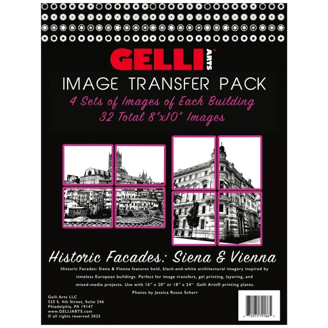 Gelli Arts Historic Facades transfer 32 fogli 20x25 cm laser