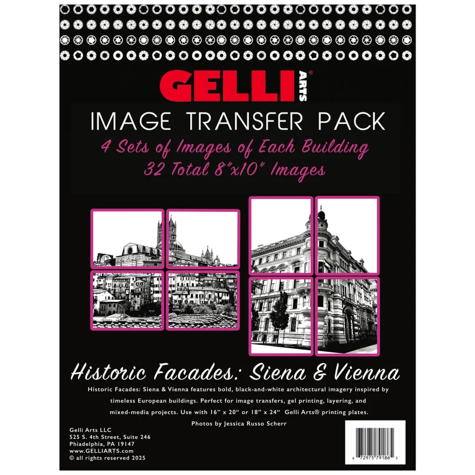 Gelli Arts Historic Facades transfer 32 fogli 20x25 cm laser
