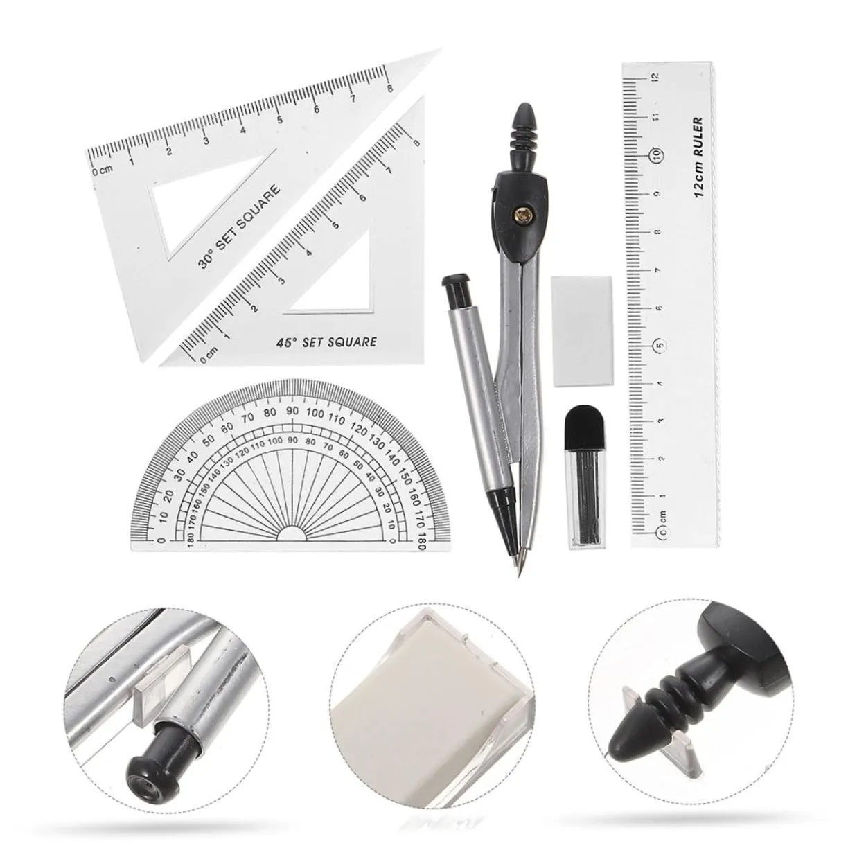 Angoily Set Geometria Compasso 7 Pezzi 3 Scatole Scuola