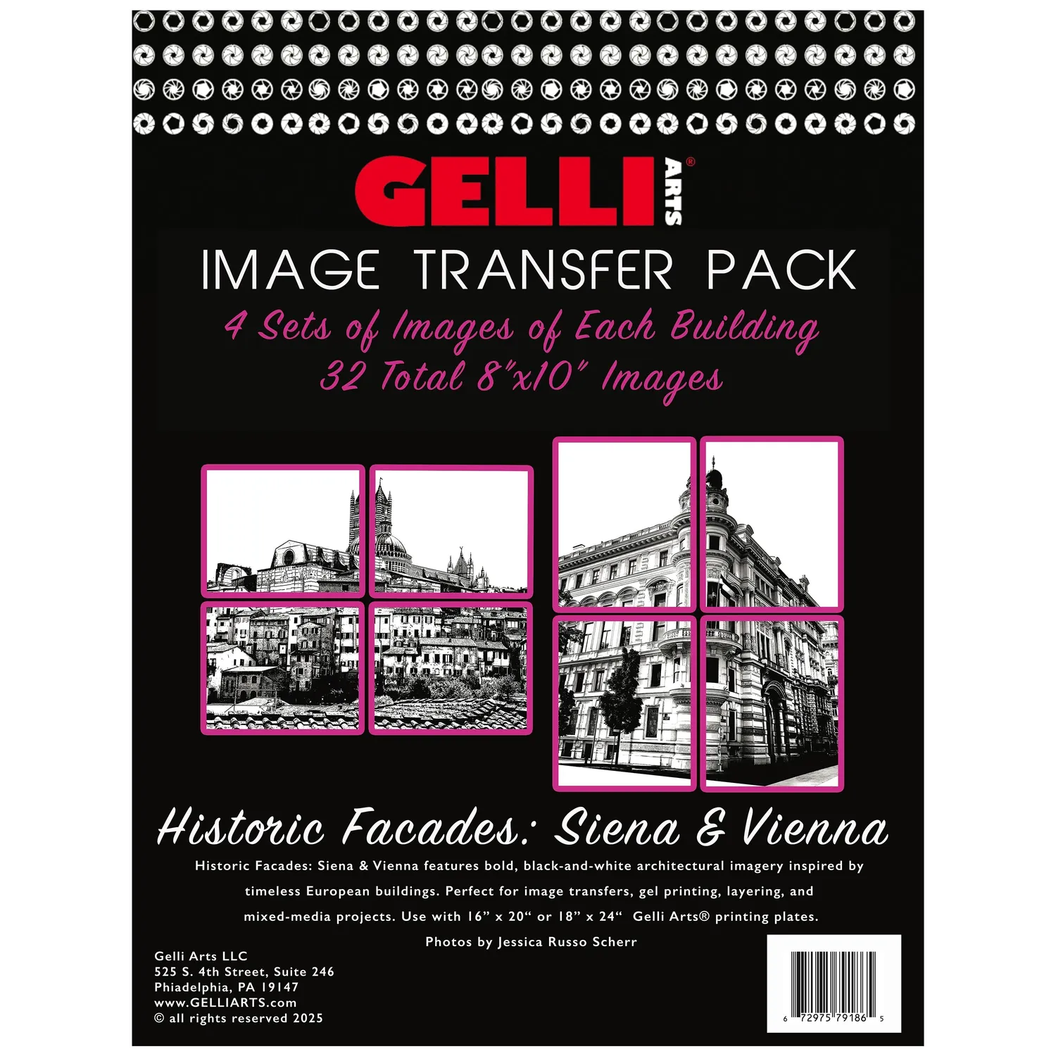 Gelli Arts Historic Facades transfer 32 fogli 20x25 cm laser