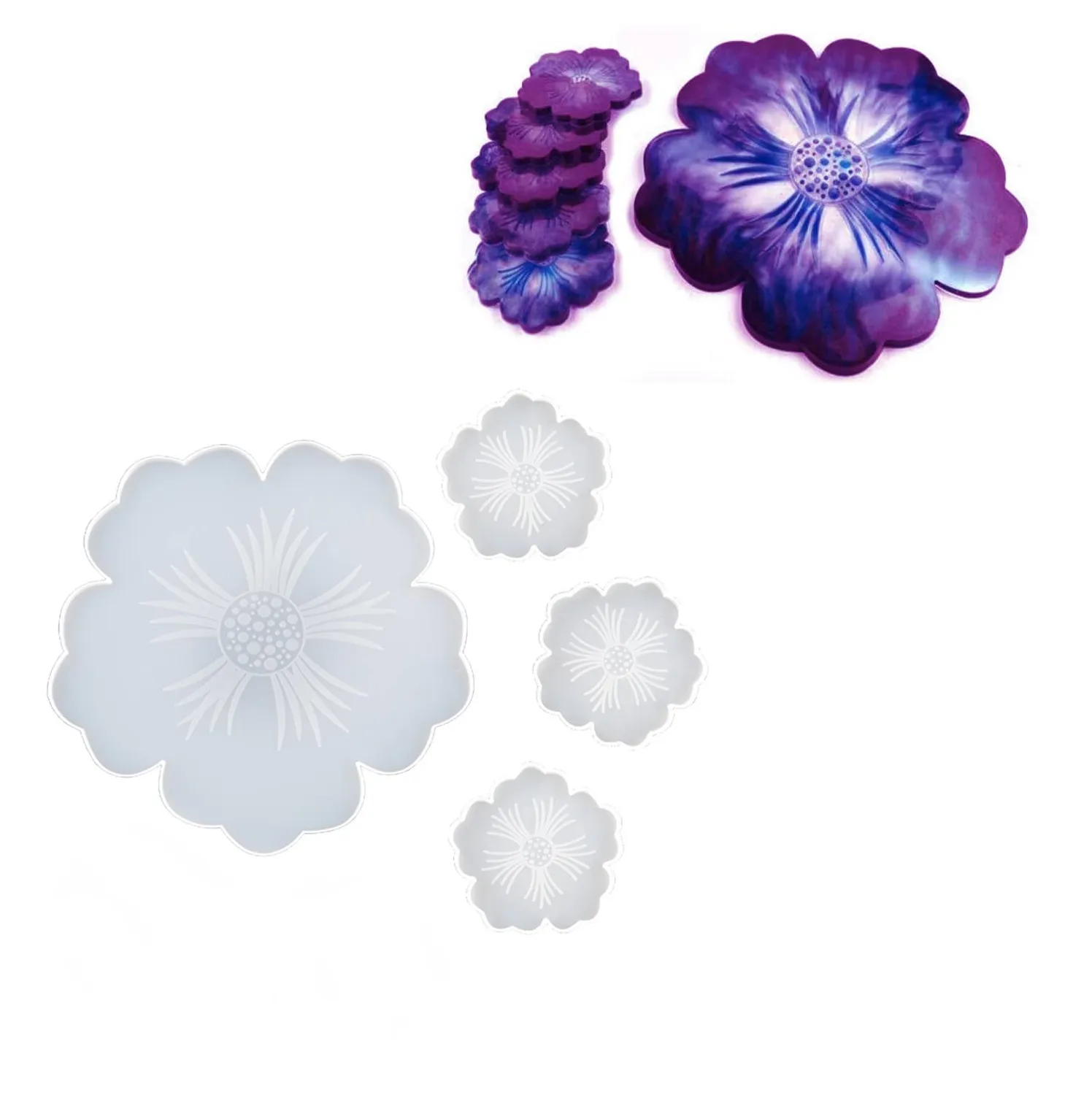 Naturesin Set Fiori Stampi Vassoio+3 Sottobicchieri resina