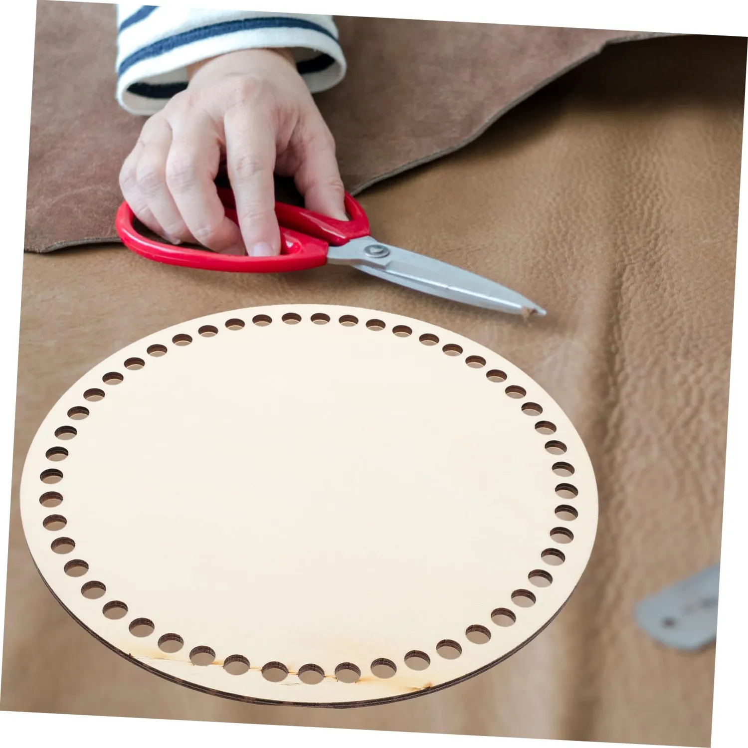 Angoily Fondo Cestino Base Legno Uncinetto 2 Pezzi Beige robusta